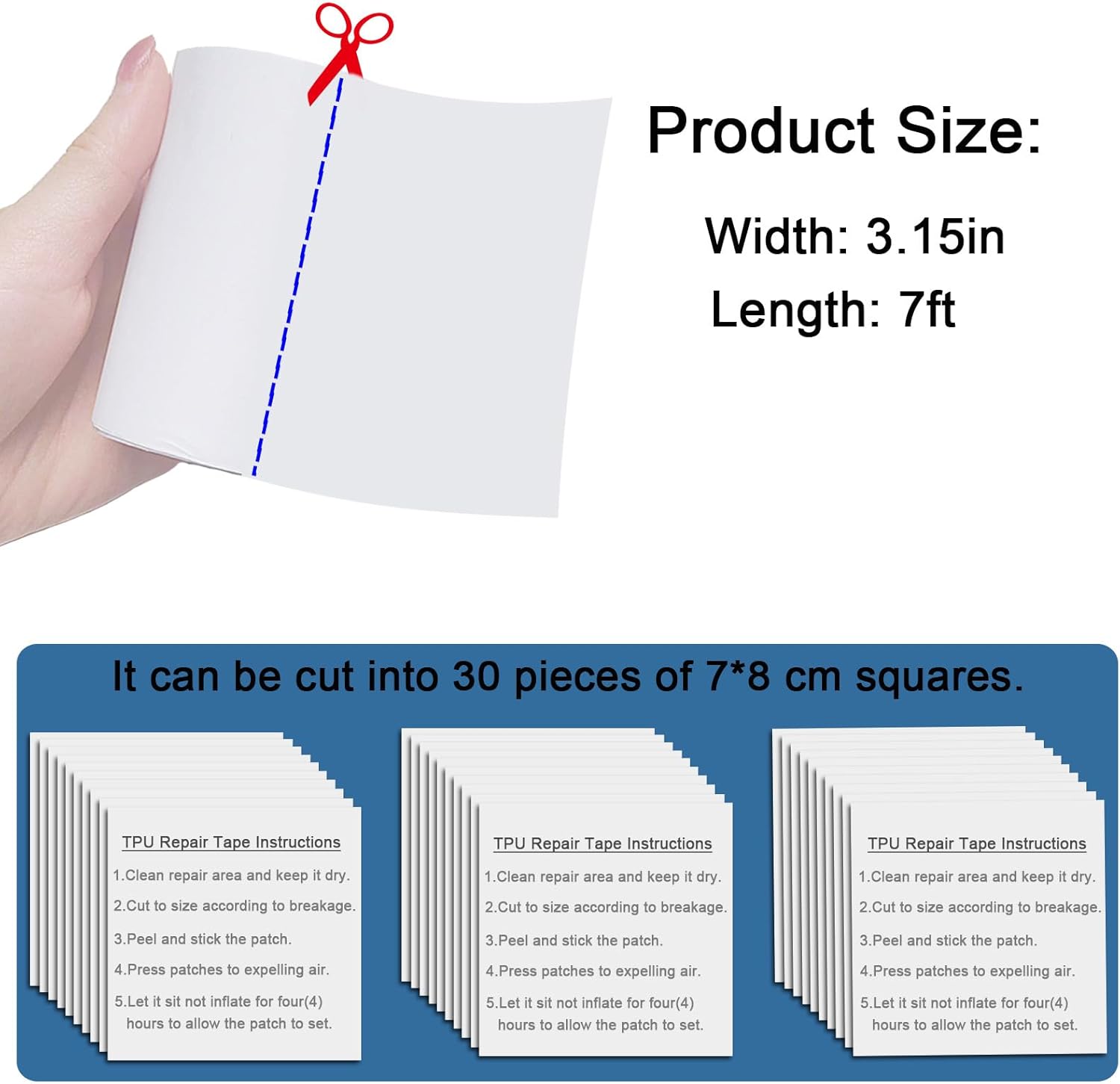 Air Mattress Patch Repair Kit Heavy Duty,3.15in x 7 ft Roll Waterproof TPU Pool Patch Repair Kit for Air Mattress,Pool Floats,Bounce House,Tent,Canvas,Canopys,Tubes Air Bed and Inflatable Toys
