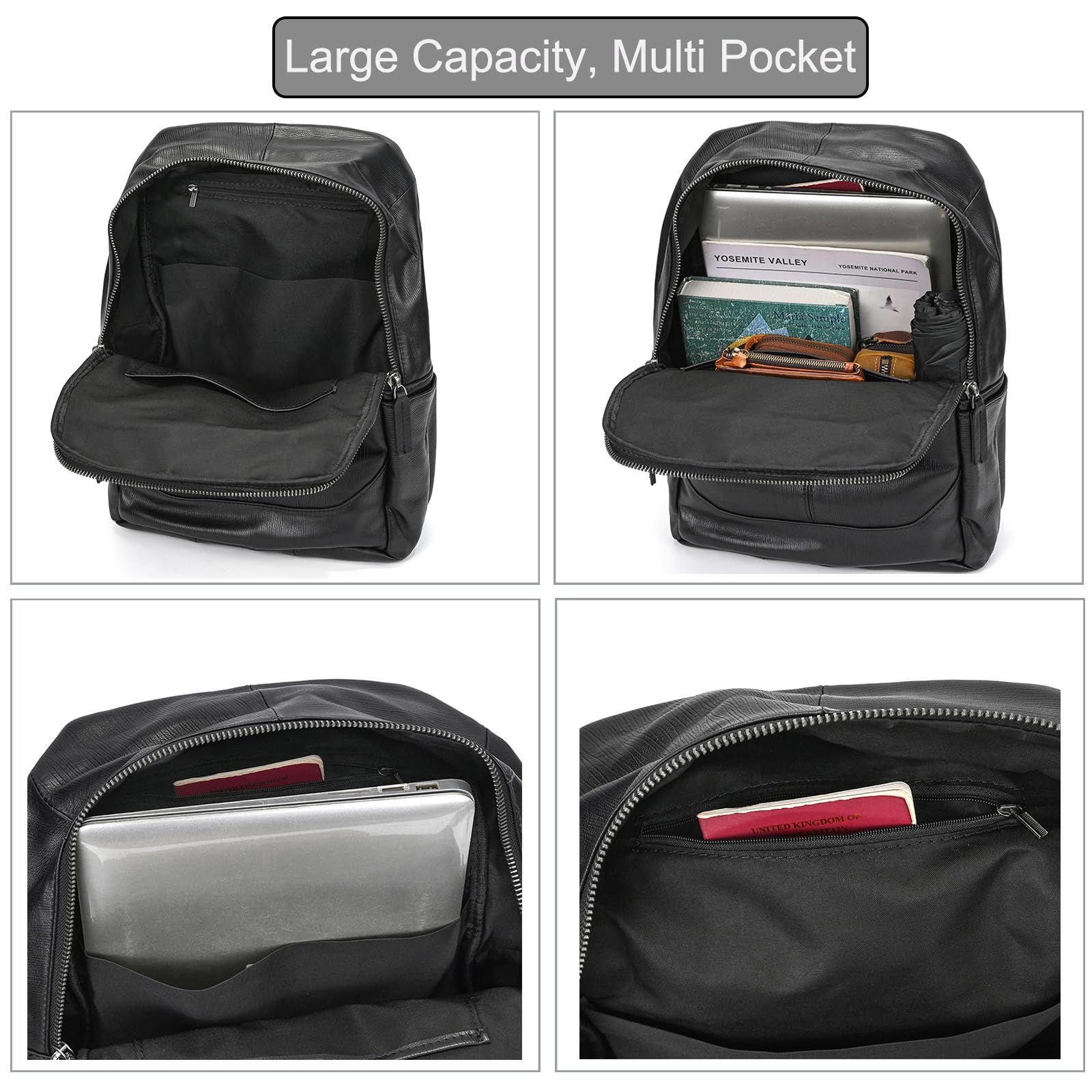 LUUFAN Borsa a tracolla in vera pelle per uomo, zaino casual con tasche multiple da 15,6 pollici, borsa per laptop per viaggi, lavoro all'aperto, nero