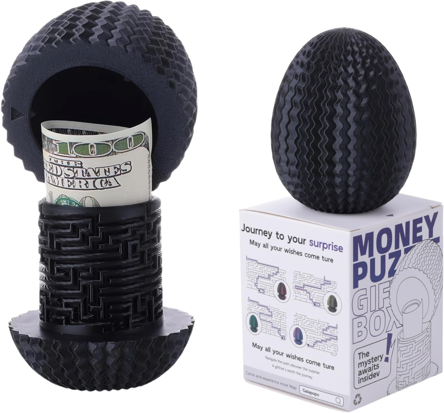 Money Puzzle Box for Cash Gift, 4 Unique Internal Designs Maze Egg
