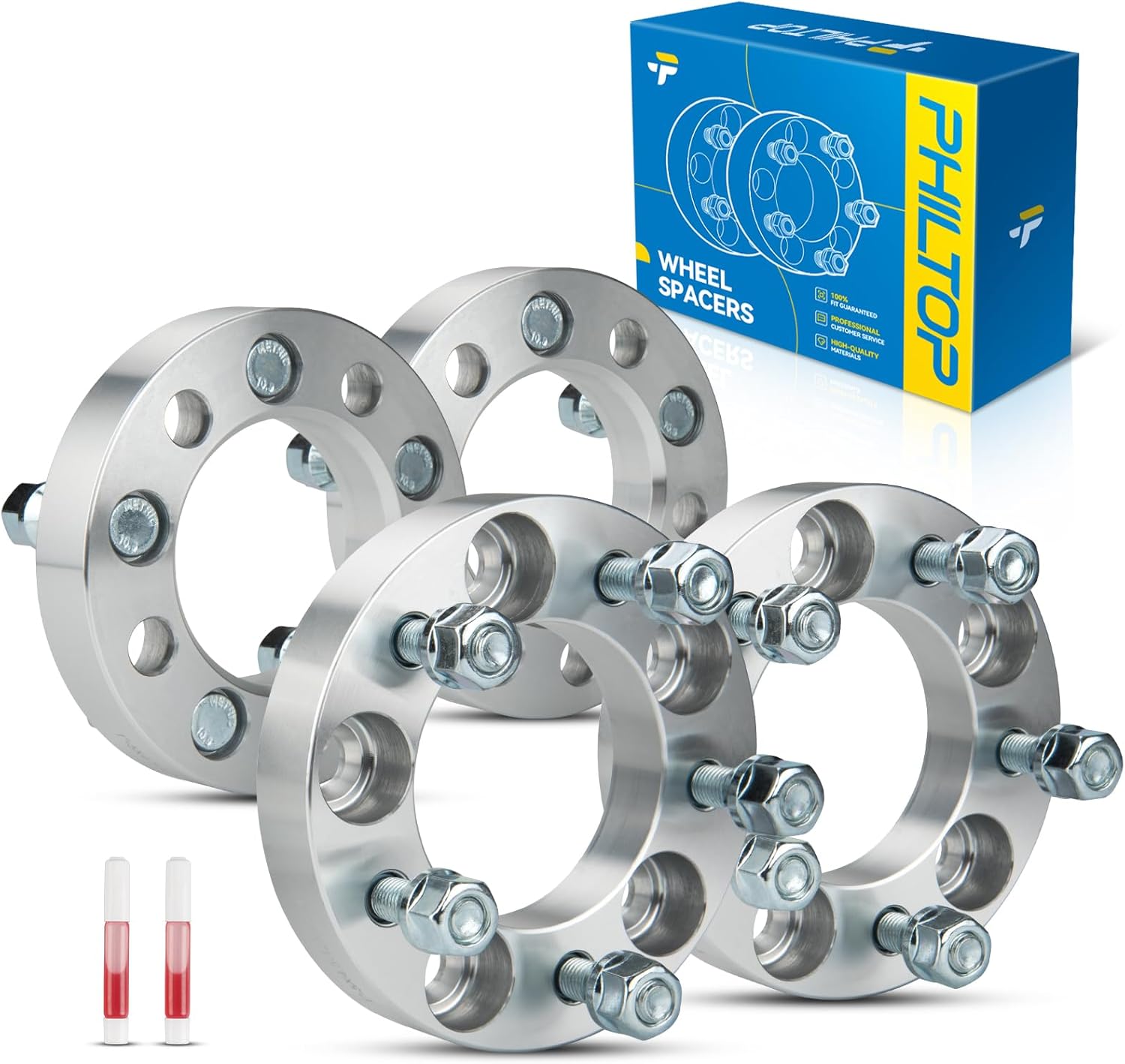 PHILTOP 1 inch 5x4.5 Wheel Spacers with M12x1.5 Studs & 82.5mm Center Bore,4pcs Forged 5x114.3mm Lug Wheel Spacers for CR-V, Camry, Accord, Highlander, Fusion, CX-5, Tucson