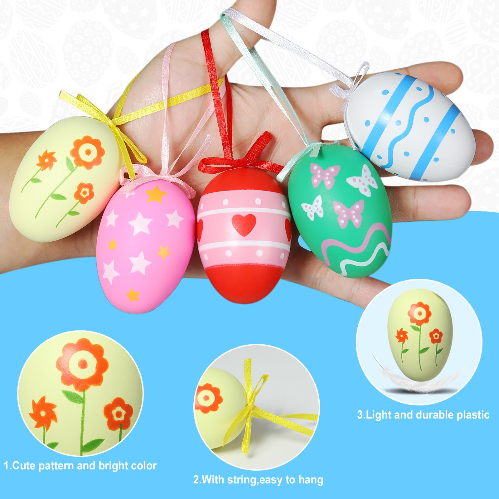 24pcs Oeufs De Pâques à Suspendre - Décoration Multicolore En Plastique Pour Arbre Et Intérieur - ZZOUFI
