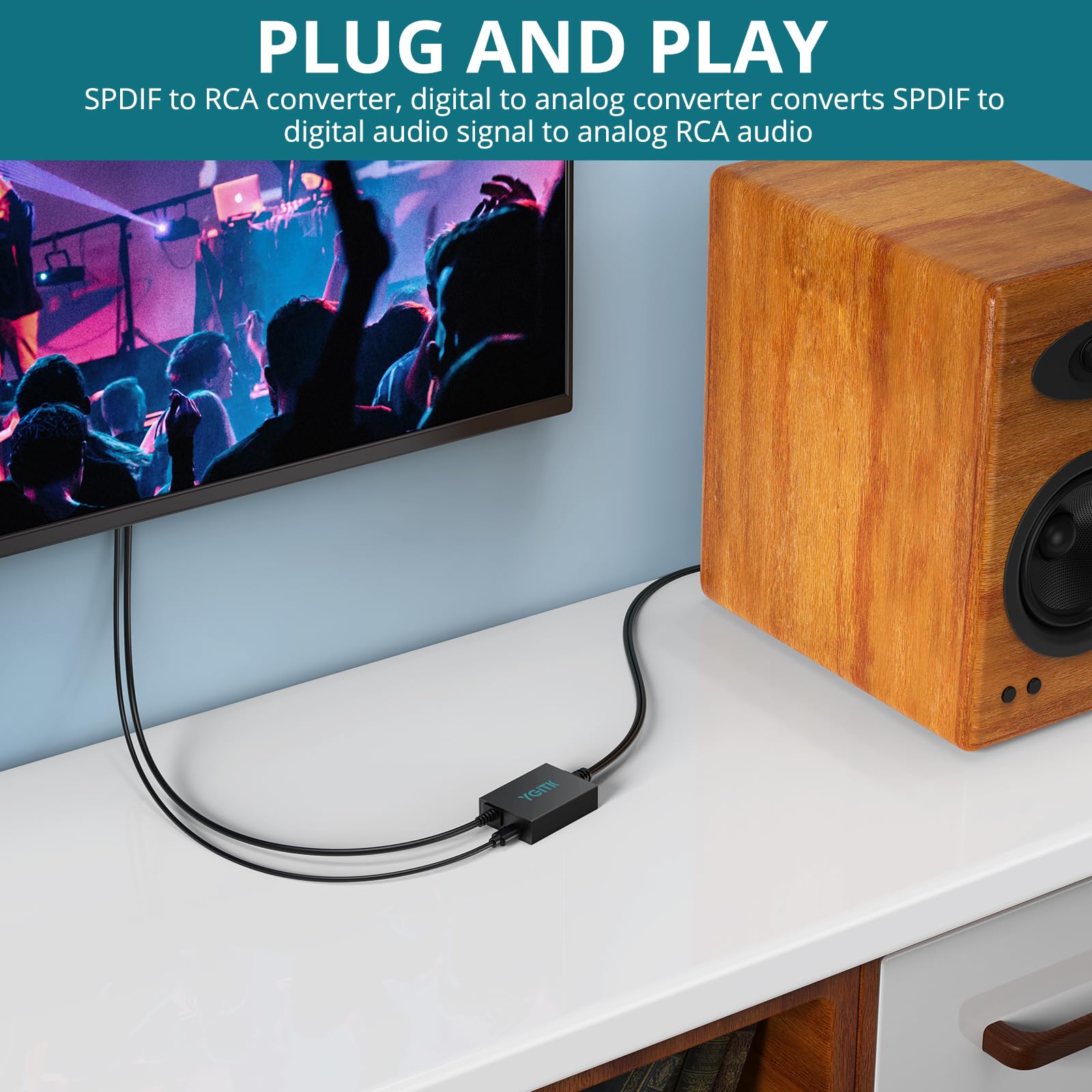 Konwerter Optyczny na RCA z Kablem 2.1m, DAC Cyfrowy Audio 192kHz/24bit do TV, Blu-ray, Konsola
