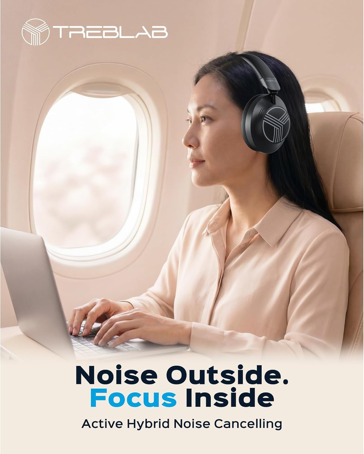 TREBLAB Z7-Pro Hybrid Active ANC Over-Ear Bluetooth Headphones for Work, Travel and Focus, All-Day Comfort, 38H Playtime, Foldable Wireless Headphones Noise Cancelling with Carrying Case - Image 2