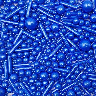 Edible Royal Blue Pearl Sugar Sprinkles Candy Mix Size Baking Edible Cake Decorations Cupcake Toppers Cookie Decorating Wedding Party Valentine Halloween Christmas Supplies 100g/3.53oz