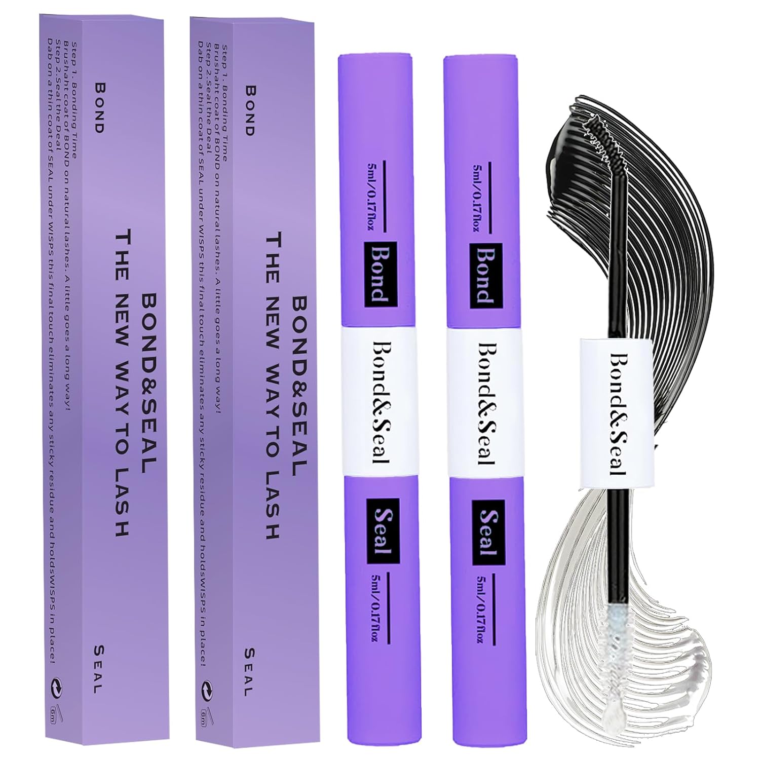 Lash Bond and Seal Kit 2 Pcs DIY Lash Extension Waterproof Lashe Cluster Glue 72h Hold Portable Individual Lash Glue for Eyelash Extensions Beginners Black Bond&Clear Seal(5ml+5ml)