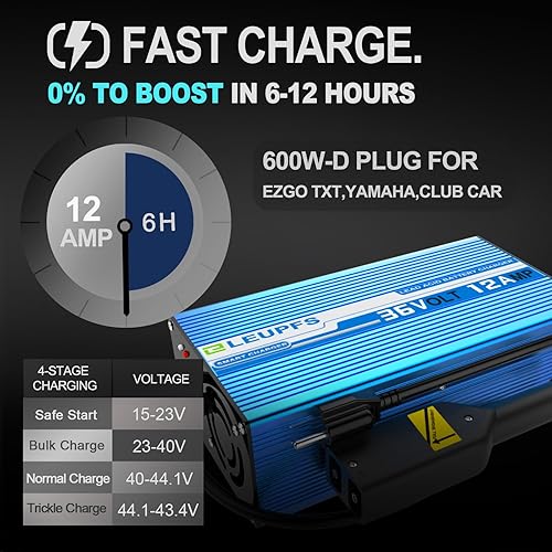 Miniatura 4 de Cargador de batería de carrito de golf de 12 amperios y 36 voltios para EZGO TXT, carga completa de 4.0, 6-12 horas, para baterías de plomo ácido,
