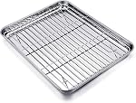 TeamFar Baking Tray and Rack Set, Stainless Steel Baking Pan Cookie Sheet with Cooling Rack, 12.5 x 10 x 1 inch, Non Toxic & Healthy, Easy Clean & Dishwasher Safe, (1 Pan+ 1 Rack)