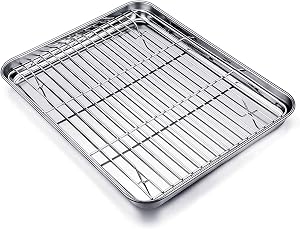 TeamFar Baking Tray and Rack Set, Stainless Steel Baking Pan Cookie Sheet with Cooling Rack, 12.5 x 10 x 1 inch, Non Toxic & Healthy, Easy Clean & Dishwasher Safe, (1 Pan+ 1 Rack)