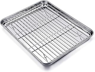 TeamFar Baking Tray and Rack Set, Stainless Steel Baking Pan Cookie Sheet with Cooling Rack, 12.5 x 10 x 1 inch, Non Toxic & Healthy, Easy Clean & Dishwasher Safe