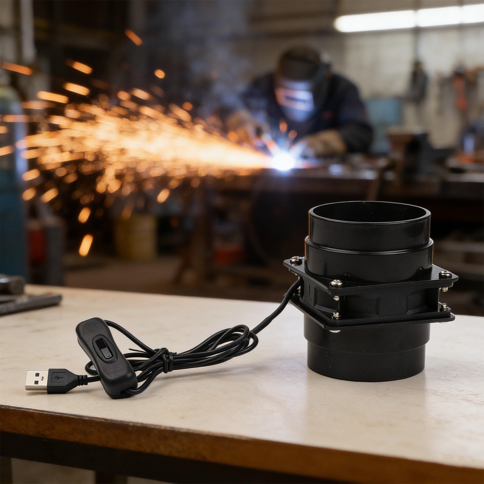 Ventola aspirante di fumo ESD alimentata tramite USB, con velocità regolabile e varie lunghezze dei tubi per migliorare l'aria negli spazi di lavoro elettronici (solo ventola)
