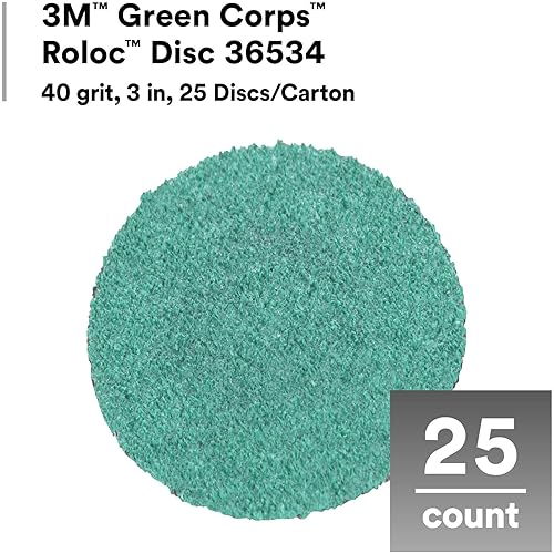 Miniatura 2 de 3M Green Corps Roloc Disc 36535, grano 60+, 3 pulgadas, paquete de 25 discos resistentes de cambio rápido para moler, eliminación de recubrimientos,