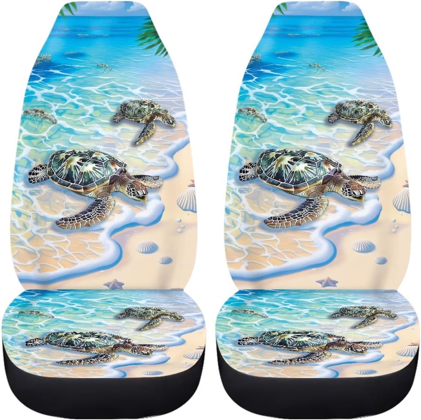 Dreaweet Beach Turtle Seat Covers for Cars 2 Piece Hawaiian Tropical Car Seat Cover Front Seats Only Universal High Back Bucket Seat Covers for Most Vehicle SUV Trucks