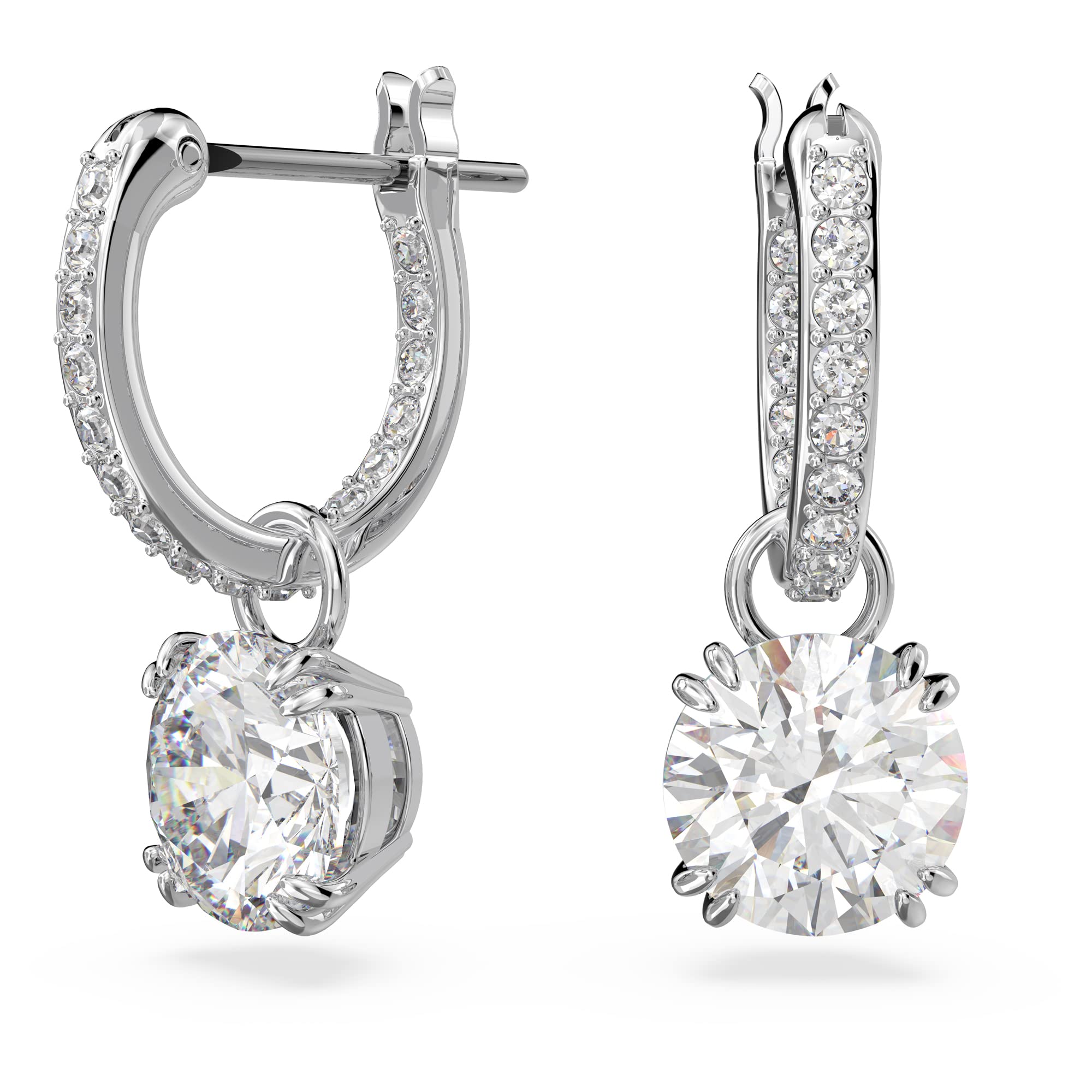 Swarovski White/Silver Stilla Drop Earrings With Round-Cut Crystal In Rhodium