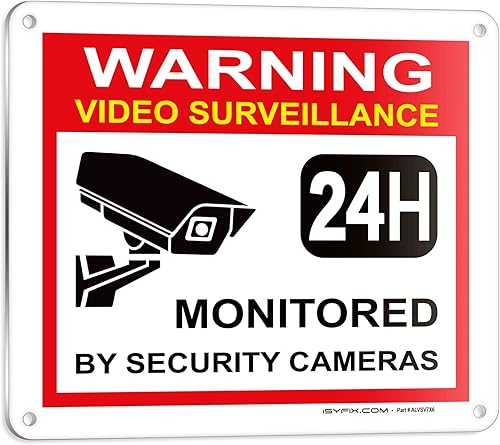 Vista 22 de iSYFIX Señal de advertencia de videovigilancia – 1 paquete de 1 paquete reflectante plateado de 7 x 6 pulgadas – 100% libre de óxido de aluminio