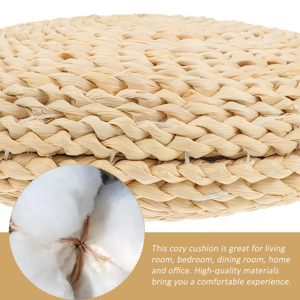 Toyvian Coussin de méditation, tatami japonais, tapis de sol rond, 30 x 30 cm, paille tressée à la main, coussin tressé avec rembourrage en coton de soie pour yoga et séance zen