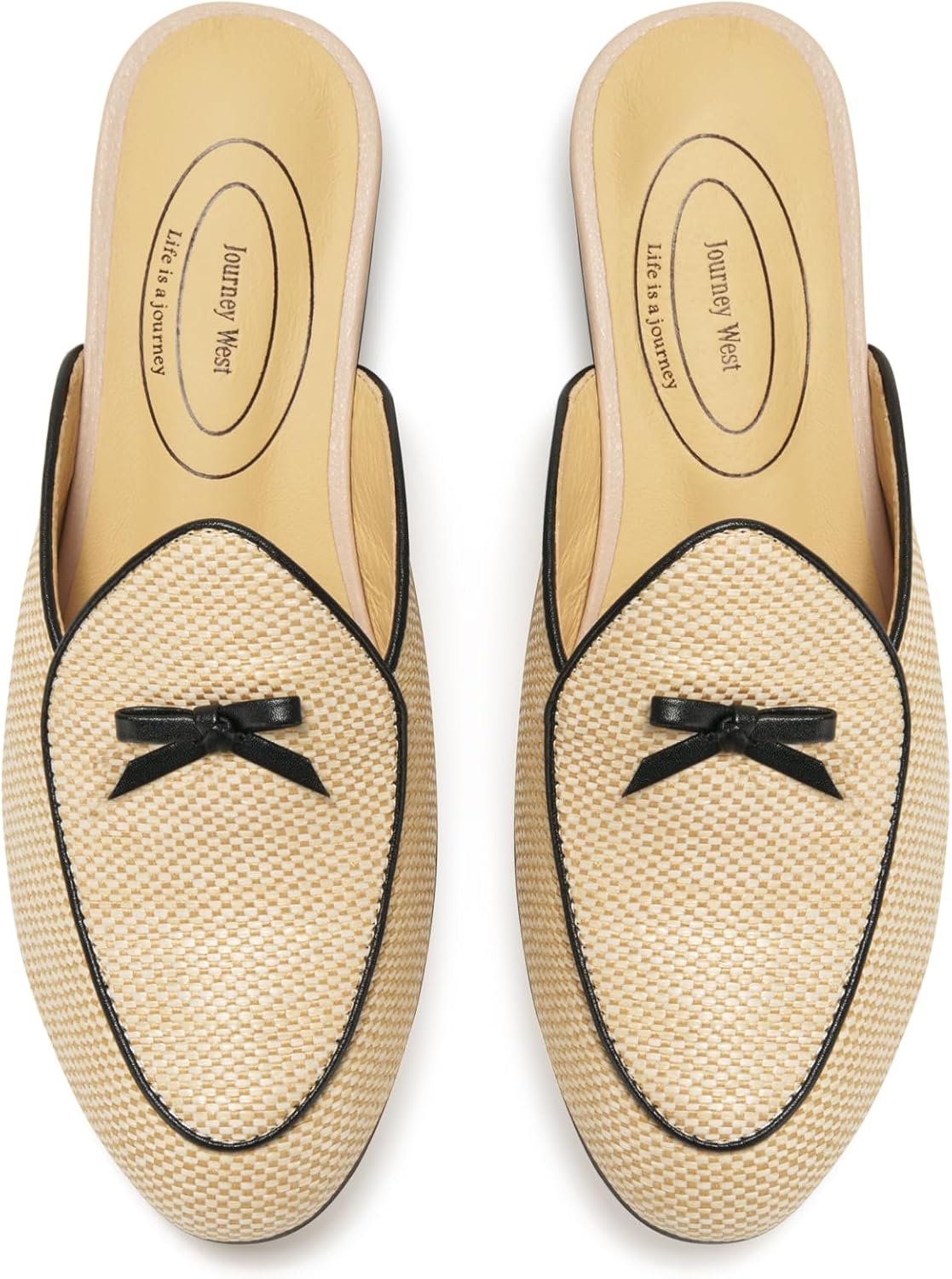 Journey West Women's Mules Flats with Embroidery Belgian Loafers Slip on Slippers for Women