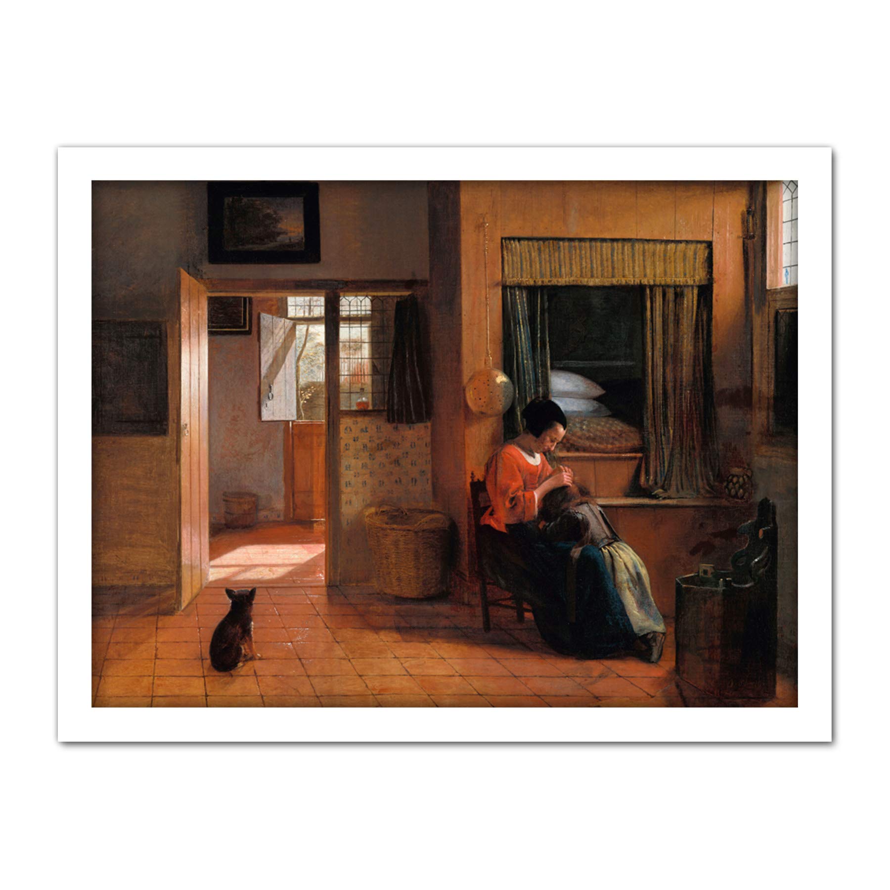 Artery8 Pieter De Hooch Mother Delousing Her Child'S Hair Artwork Framed Wall Art Print 18X24 Inch