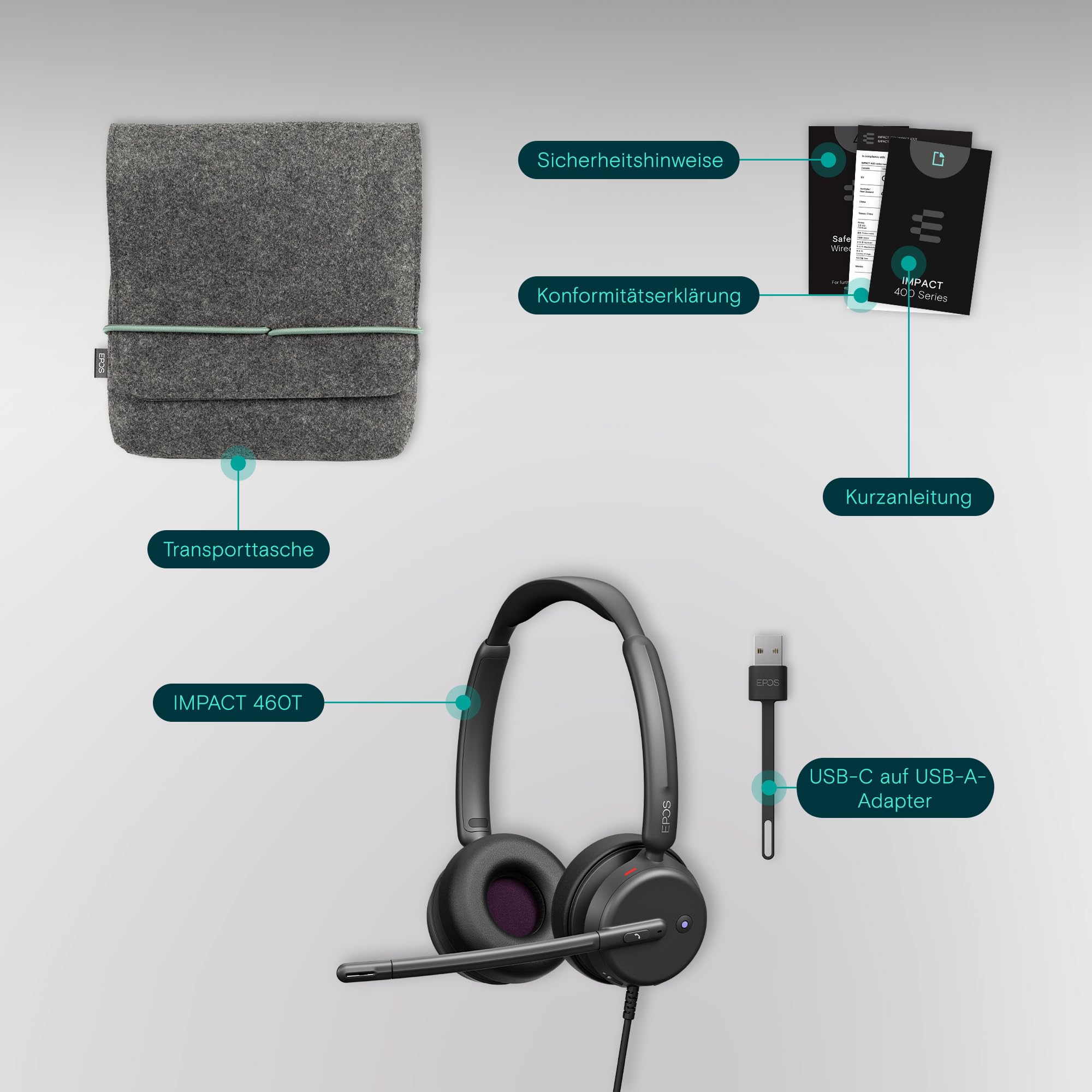 EPOS Impact 460T - Doppelseitiges On Ear USB C & USB A kabelgebundenes Headset mit dualem Noise-Cancelling-Mikrofon, Microsoft Teams Zertifiziert, Plug-and-Play, für Büro, Remote, Zoom und Business
