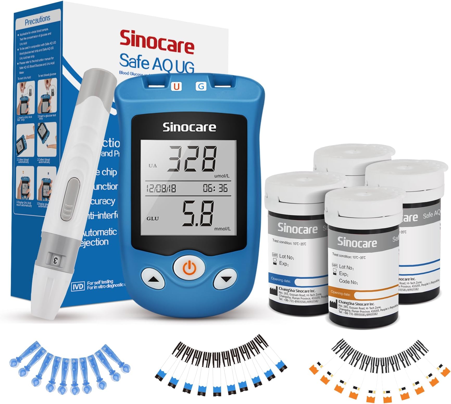 Uric Acid & Blood Sugar 2 in 1 Monitor with 50 Uric&Glucose Strips+100 Lans