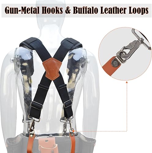 Miniatura 5 de WELKINLAND Tirantes ligeros para cinturón de herramientas, tirantes de bolsa de herramientas de cuero, Lanzador para cinturón de herramientas,