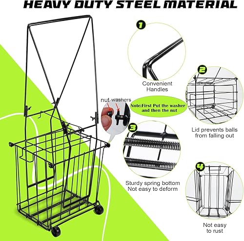 Miniatura 2 de Colector portátil de pelotas de tenis de pickleball con rueda, capacidad de 90 pelotas de tenis, cesta de pickleball recolector, contenedor de tolva