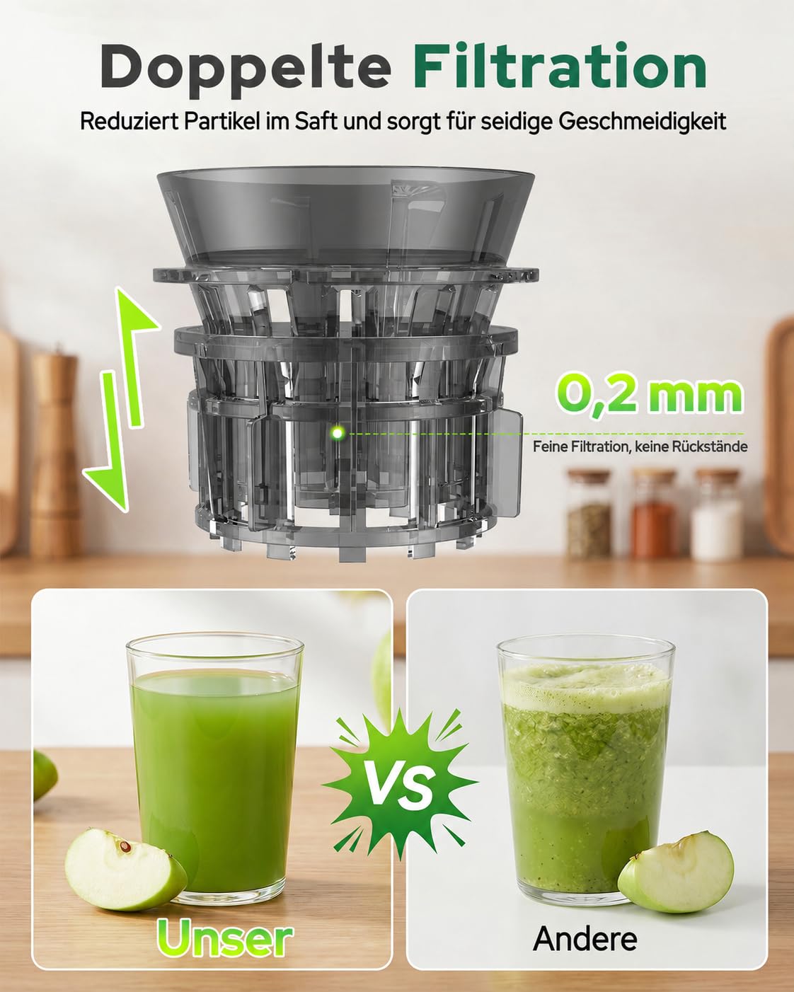 2026 Verbesserter Slow Juicer, Entsafter mit 155 MM Breitem Einfüllschacht und 2,5 L Einfülltrichter, 3-in-1 Smart Touch Juicer Machine für ganze Früchte/Gemüse, Sorbet und Nussmilch (Gray-B)