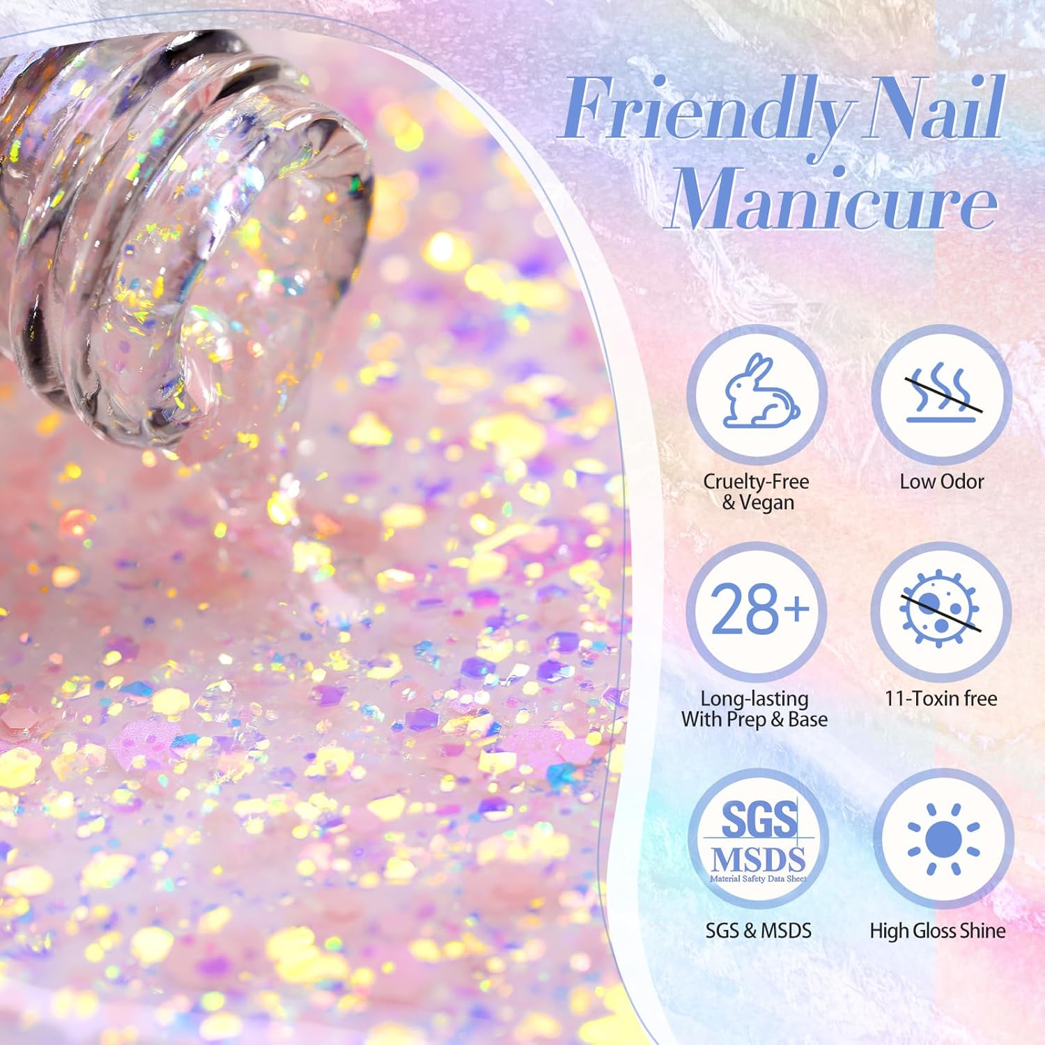 Born Pretty Glitter Gel Nail Polish Pink Glitter Sequins Gel Polish Manicure and Nail Art DIY at Home AB Color image 3 of 9 B0D4QVZZ1P