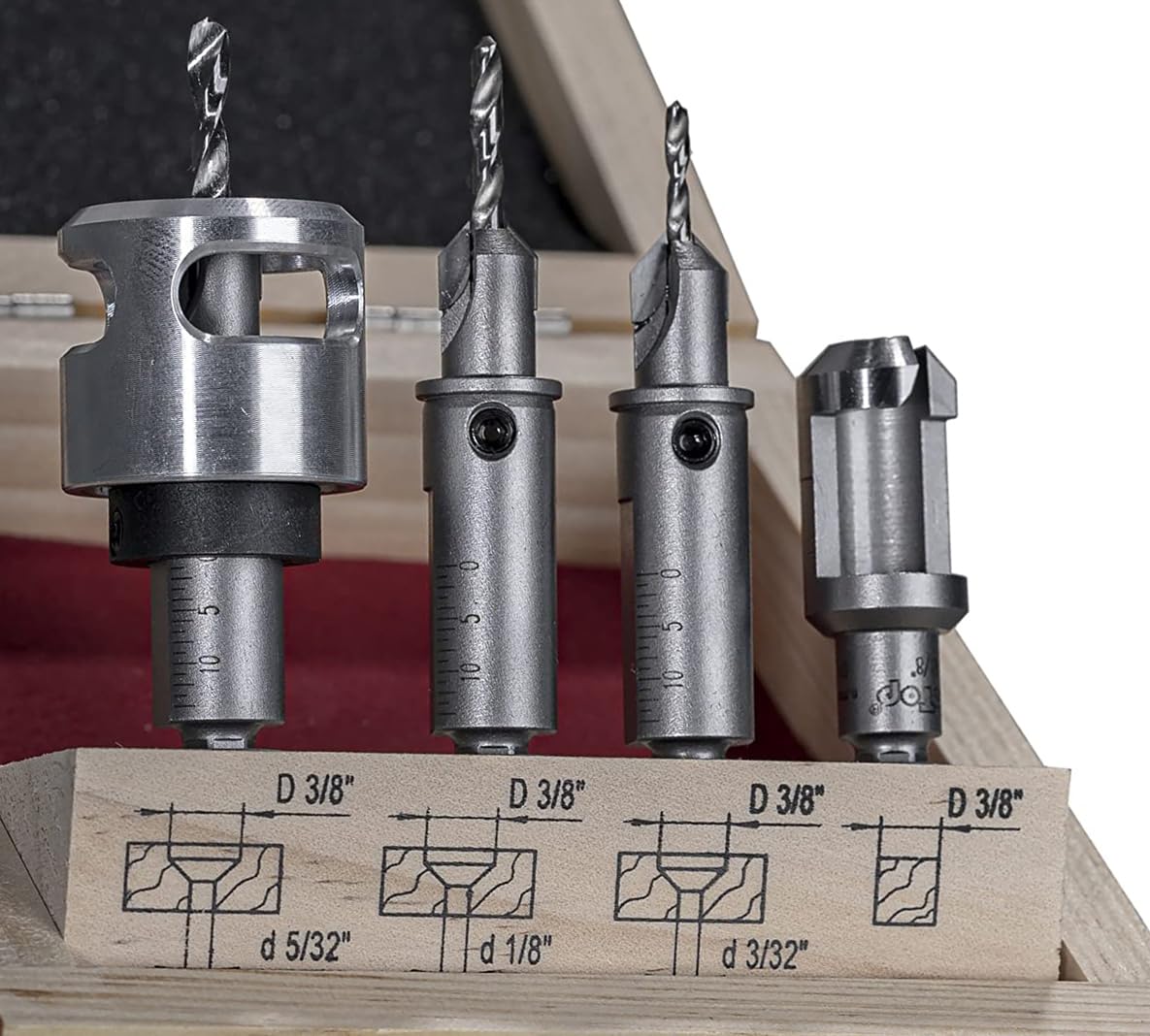Betop Industrial Tools - Juego de 4 brocas avellanadoras con punta de carburo de 82 grados con tope de profundidad de perforación