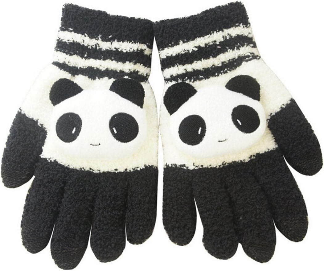 IdefunWomen Winter Warm Knit Gloves Capacitive Touch Screen Wrist Gloves Mittens (Black Panda)