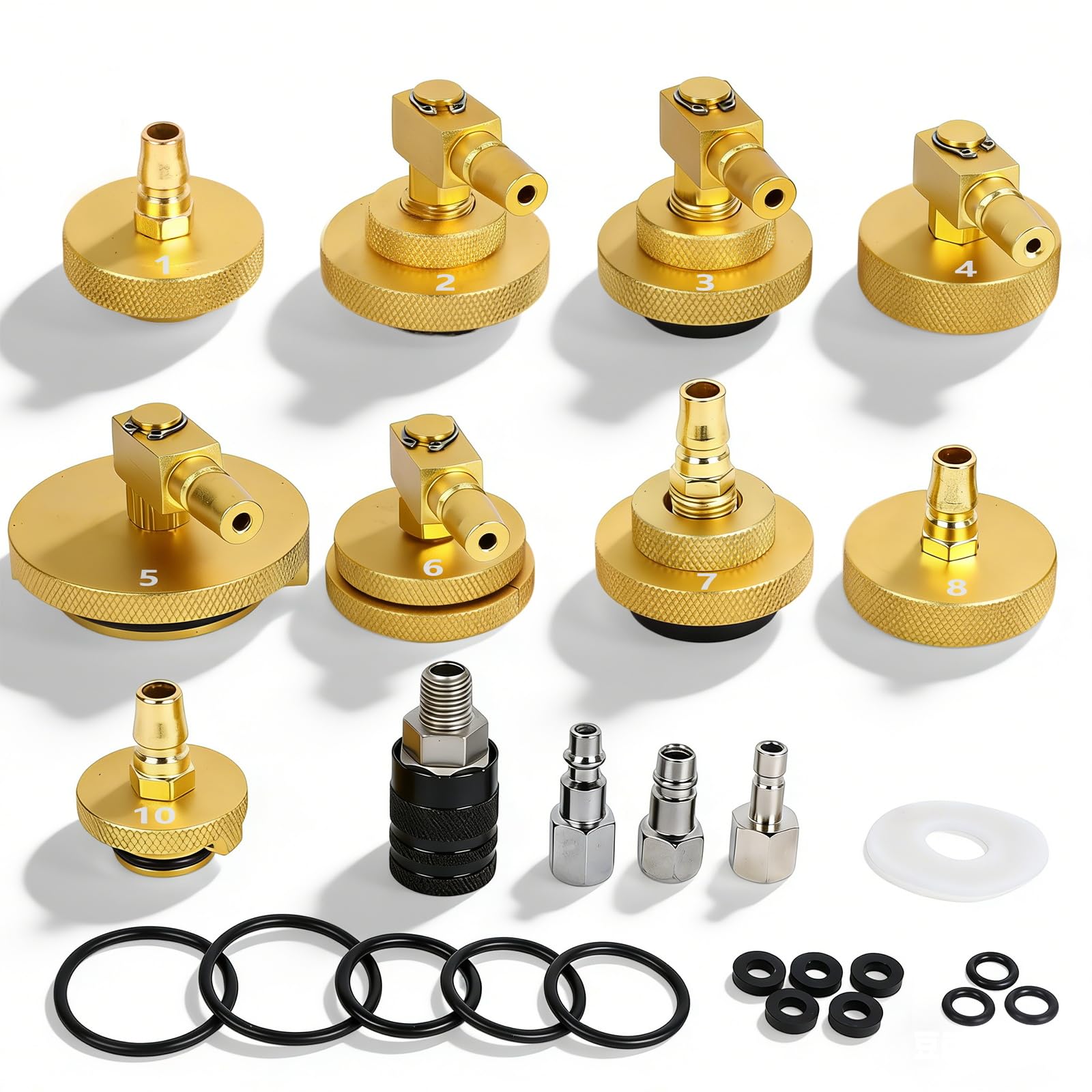 10 adaptadores de purga de frenos para evitar fugas, 9 adaptadores + 1 acoplamiento rápido + 3 adaptadores de conversión, depósito de líquido de frenos, adaptador resistente a la corrosión, compatible
