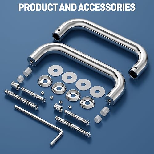 Miniatura 4 de Ranbo Hardware - Tirador tubular de puerta de ducha de 6 pulgadas para puertas de ducha sin marco, cromo pulido, con arandelas (acabado cepillado de