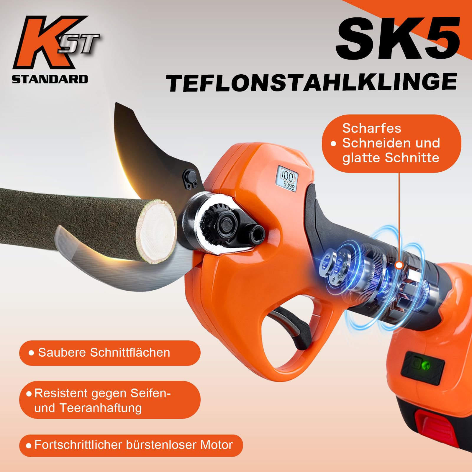 Kebtek Akku Gartenschere Akku Astschere 40mm, 1,6''-0,98'' Elektrische Schere Zweige Schneiden Buchsbaumschere Elektrisch Profi für Gartenarbeit Schwerlast (Nur ScherenköRper)