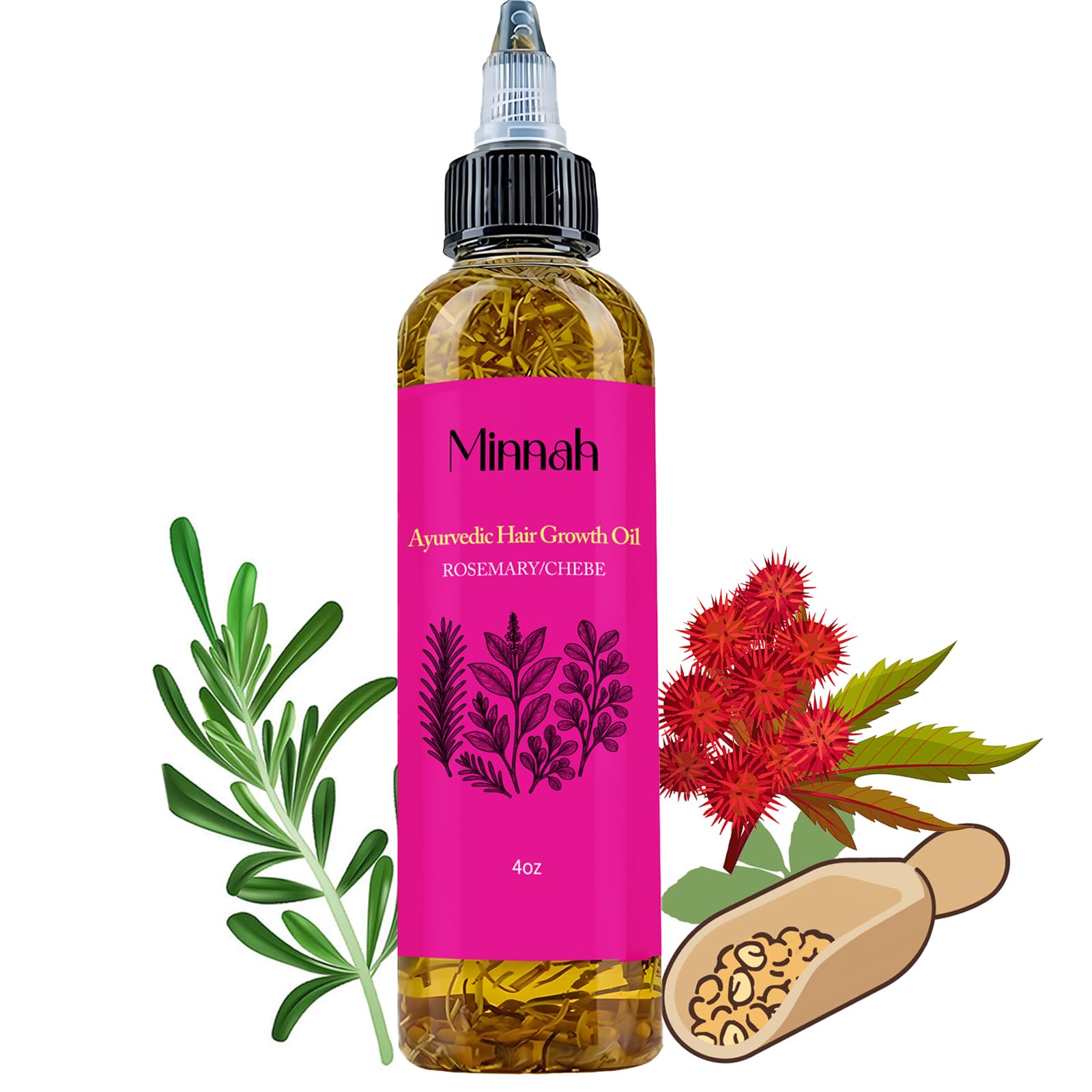 Minnah Hair Growth Oil for Black Women, Extra Strength Rosemary Fenugreek Herbal Hair Growth Oil, Natural Scalp Oils Serum with Castor Oils, Aceite de Romero para el Cabello for All Hair Types (1 PCS)