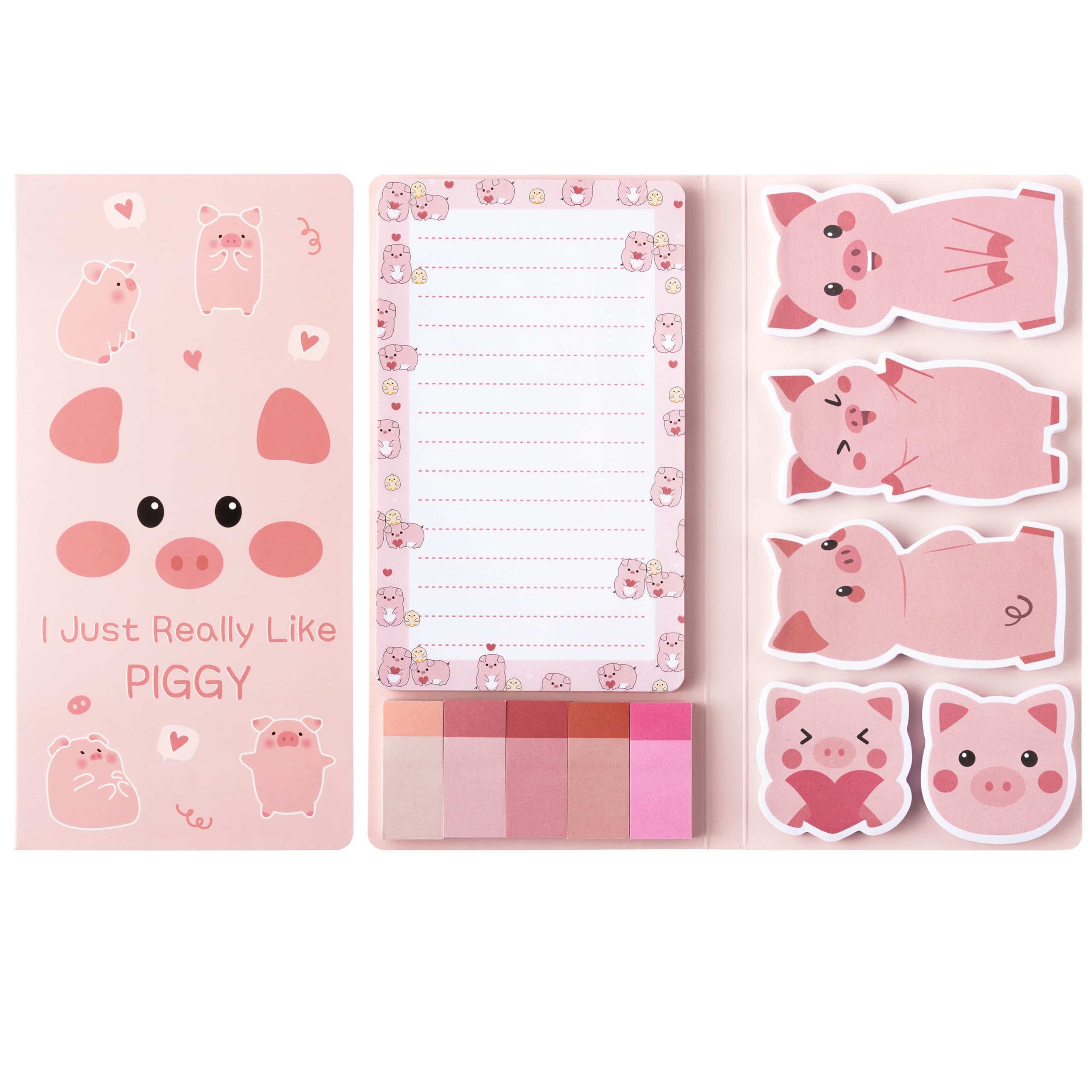 B1ykin Sticky Notes Set, Cartoon Theme Cute Self-Stick Notes Pad Teacher Appreciation Gifts， Self-Adhesive Writing Memo Pages Sticky to Do Notepad for Kids Employee School Office (Pink Piggy)