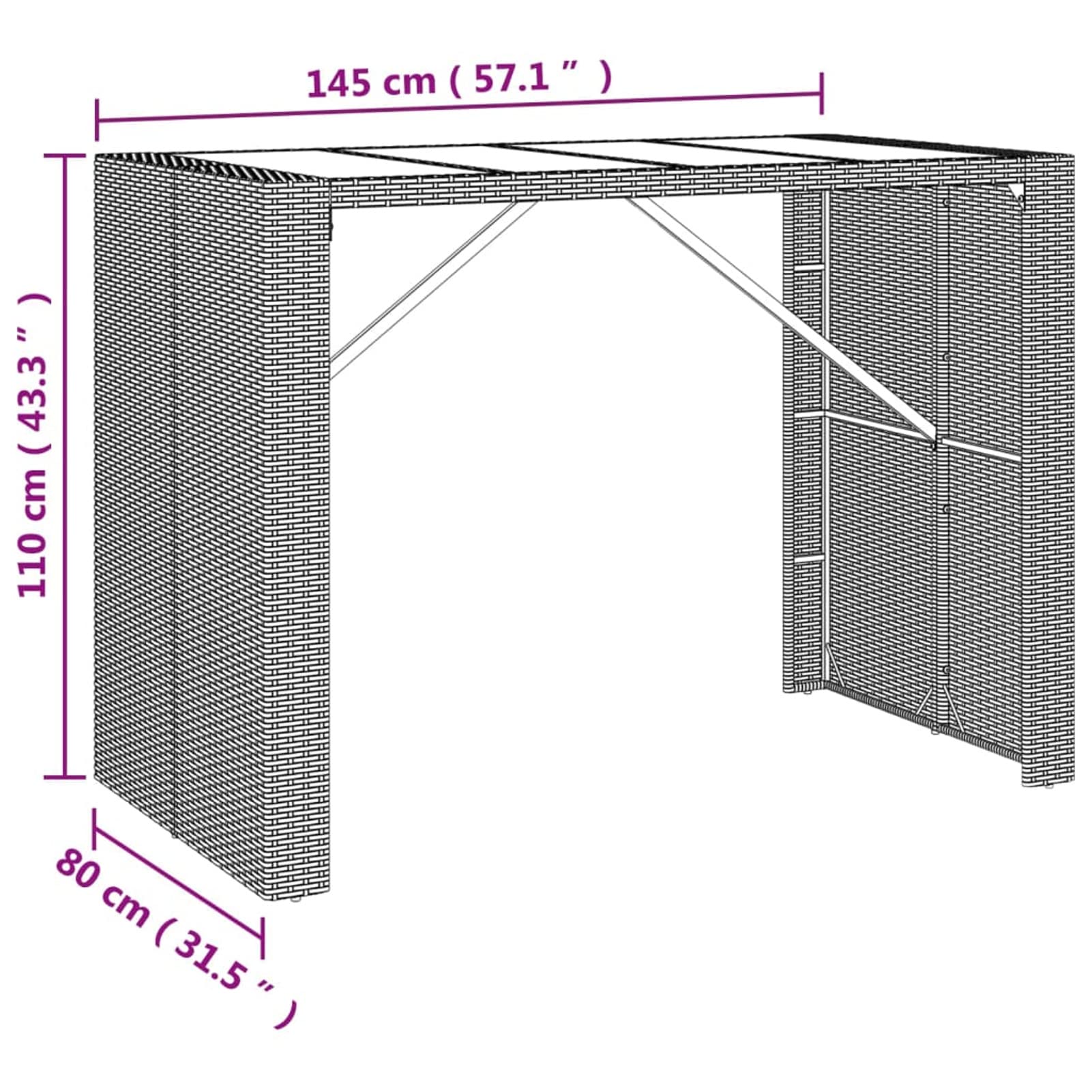 Tavolo Da Bar In Rattan PE Tidyard Con Piano In Vetro - Rettangolare 145x80x110 Cm - Tavolo Alto Da Giardino, Esterno, Nero - 2
