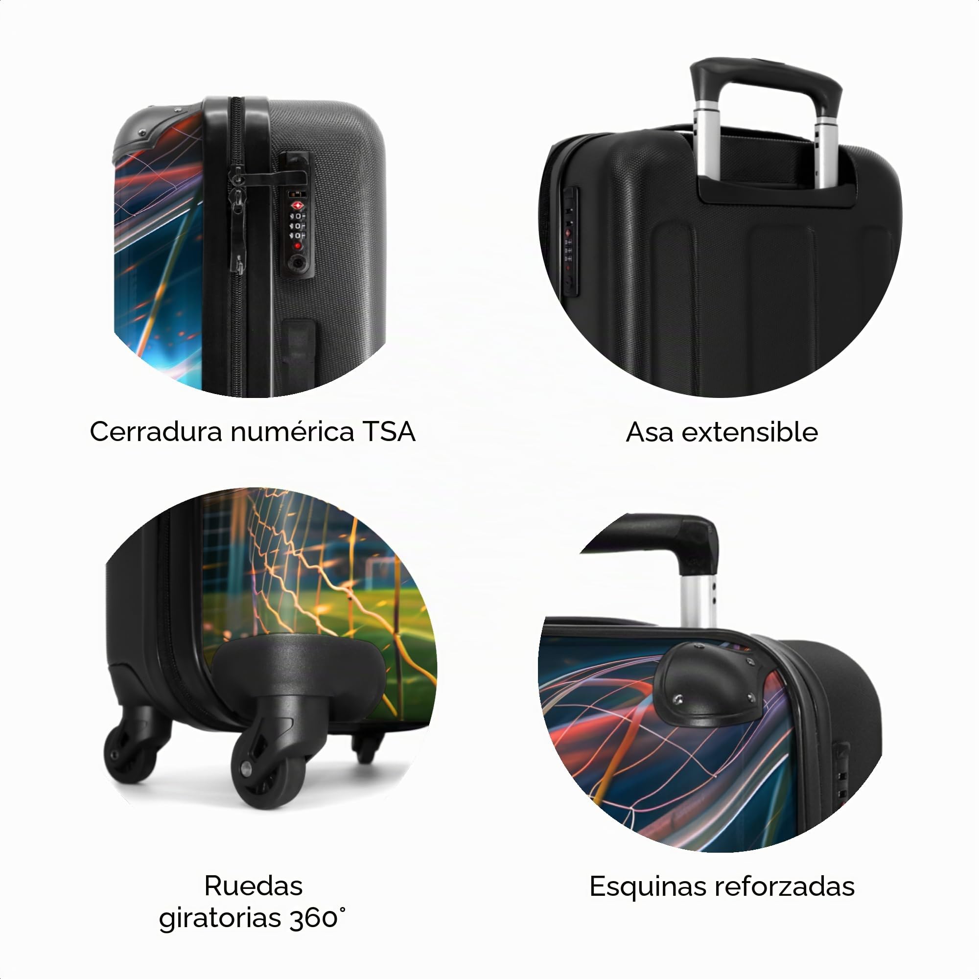 NoBoringSuitcases.com Maleta Infantil Niño Con Ruedas, Mediana, TSA, De Viaje Grande 23 Kilos (67 cm - 72 L), (Fútbol - Azul Oscuro)