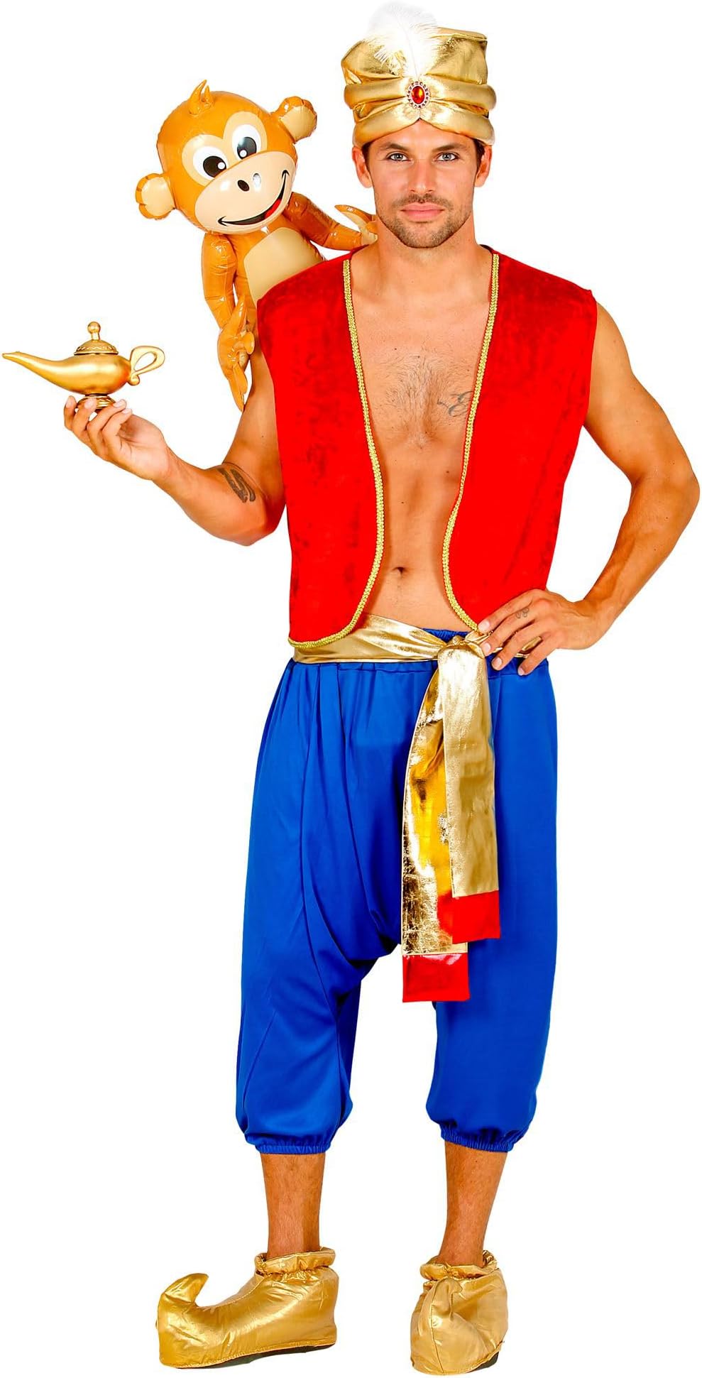 Widmann - Aladdin Costume, Vest, Trousers, Sash, Turban, King of Thieves, Theme Party, Carnival, Fancy Dress