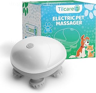 Tilcare Handheld Pet Massager For Dogs And Cats - Electric Massage Tool - Head And Back Scratcher For Relieving Tension With Four Rotating Massage Heads, White