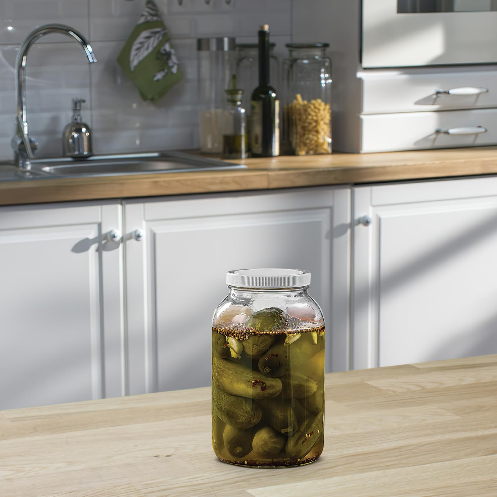 Zerodeko Frascos de Vidrio Galón con Tapa de Plástico Hermética, Tarro de Cristal de Boca Ancha para Encurtir y Fermentar, Almacenamiento Duradero y Elegante