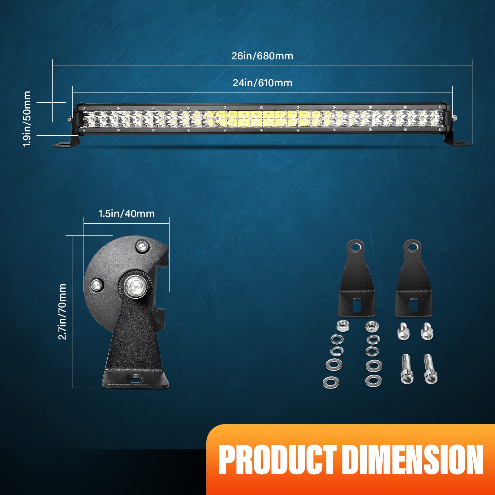RIGIDON 24 pollici 60 cm 180 W faretto barra luminosa a LED, 12 V 24 V barre luminose LED per off road camion auto ATV fuoristrada 4 x 4 veicoli, lampada di guida 6000 K bianca, impermeabile