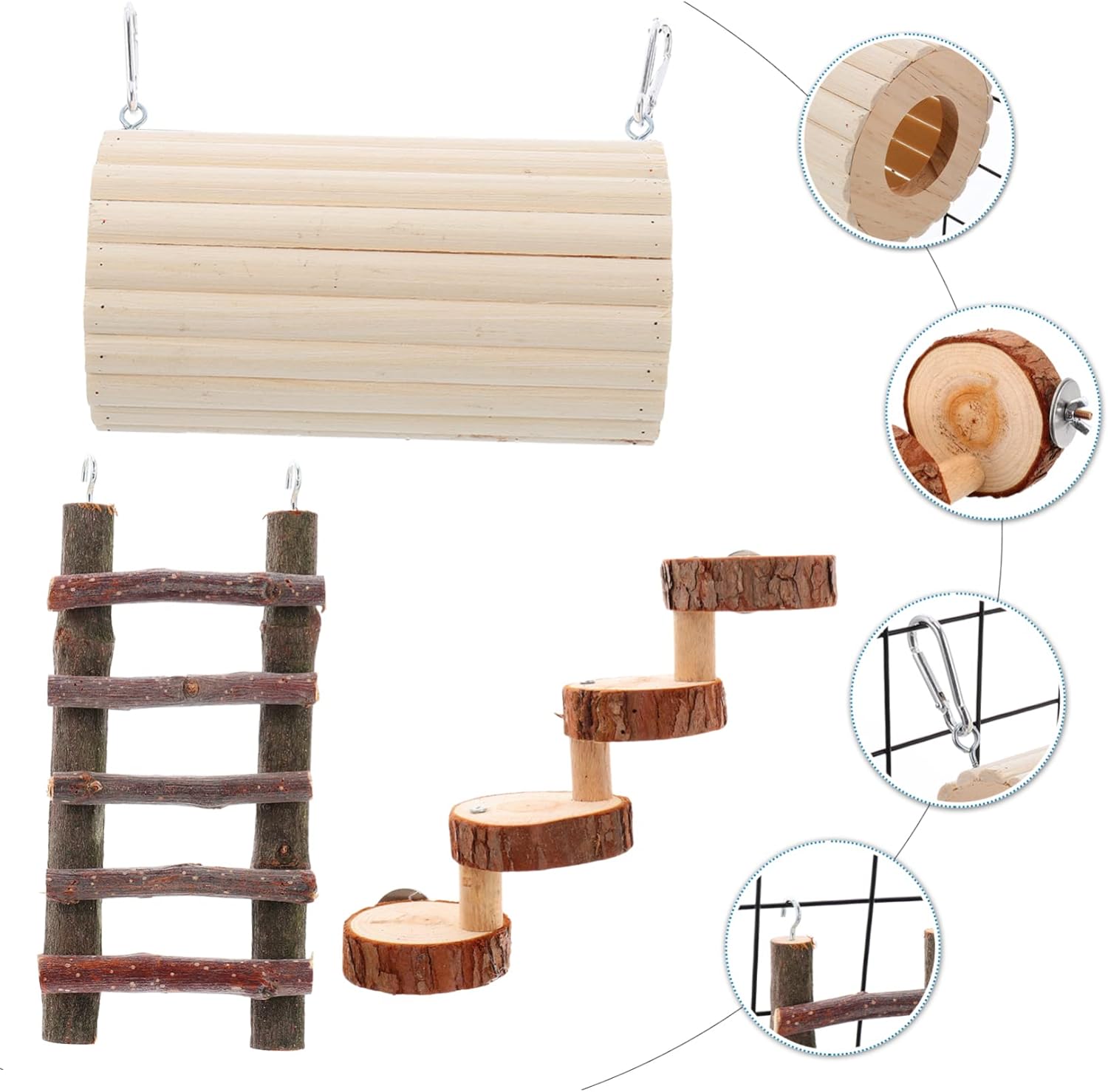 3pcs Wooden Hamster Maze Toys Ladder Tunnel Hideout Toy for Squirrel Chinchilla Guinea Pig