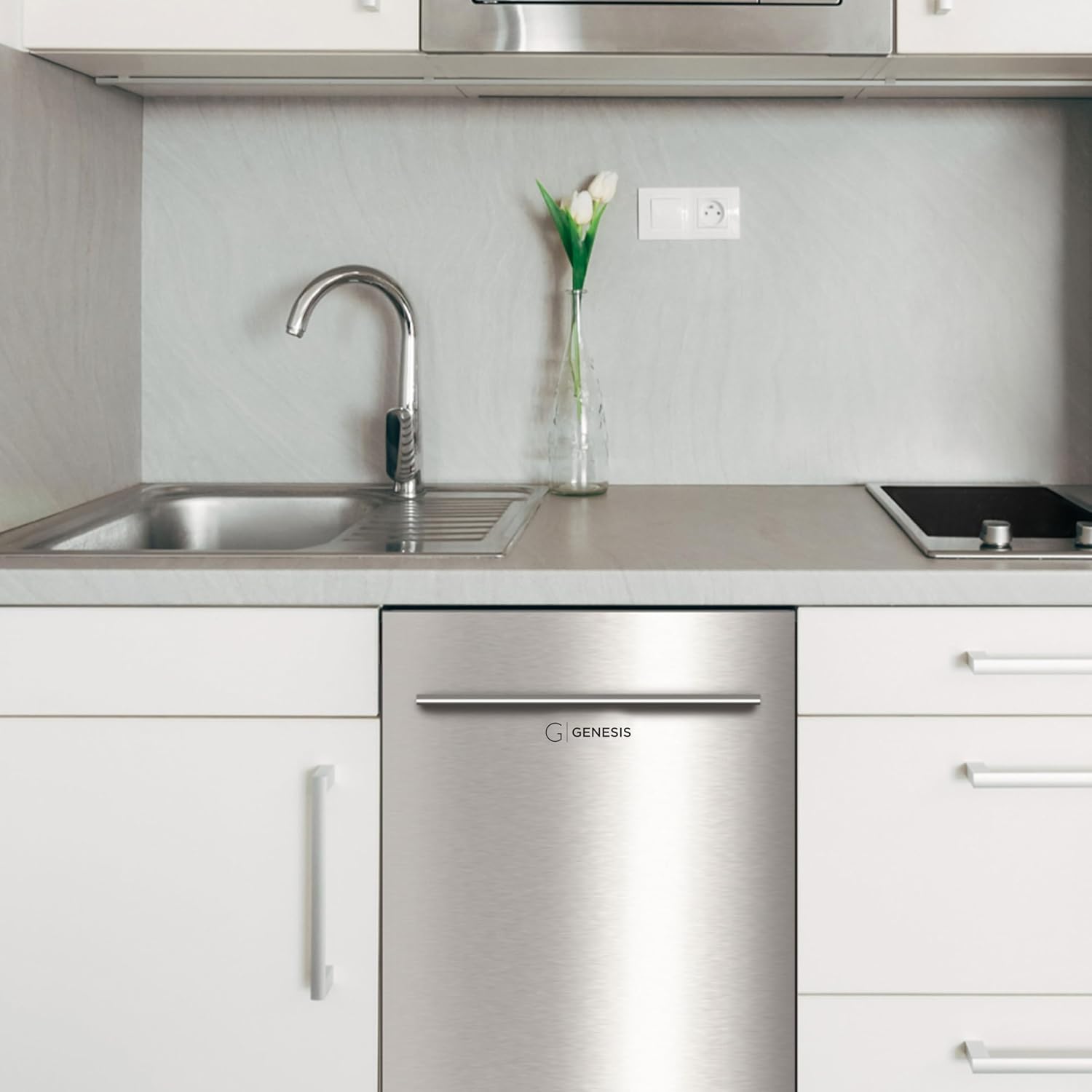 Genesis 18 Inch Dishwasher with 8 Place settings, 6 Washing Programs, Stainless Steel Tub, UL/Energy Star- Stainless Steel