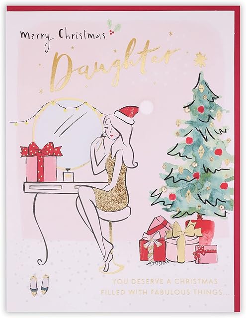 Clintons: Girl at Dressing Table Daughter Christmas Card, Christmas Card for Daughter, Daughter Xmas Card, Xmas Card Daughter, Multi-Colour, 155 x 201, 1169245