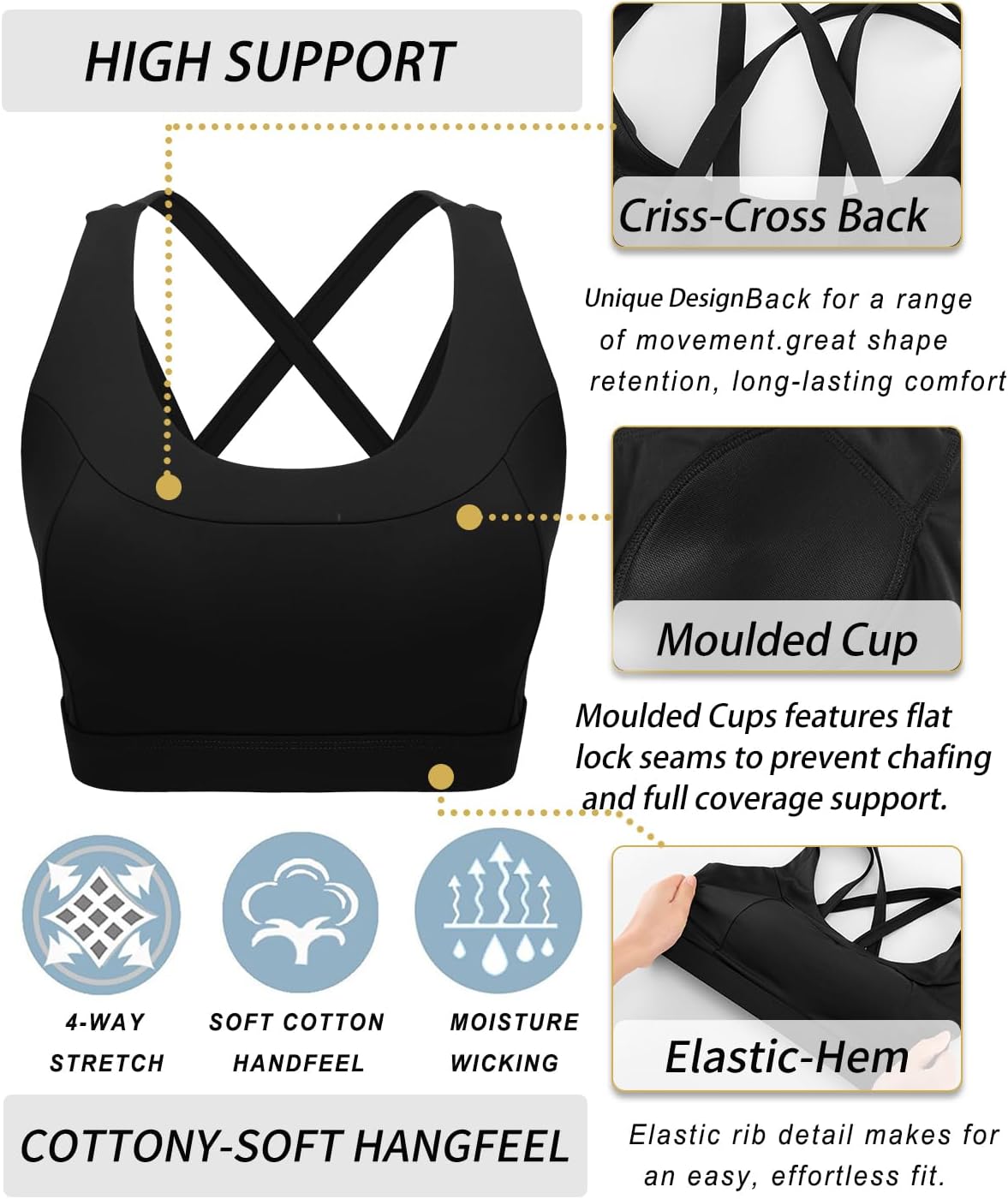 RUNNING GIRL Sports Bras for Women,Molded Cup Strappy Running High Support Sports Bras Workout Yoga Bra - Image 6