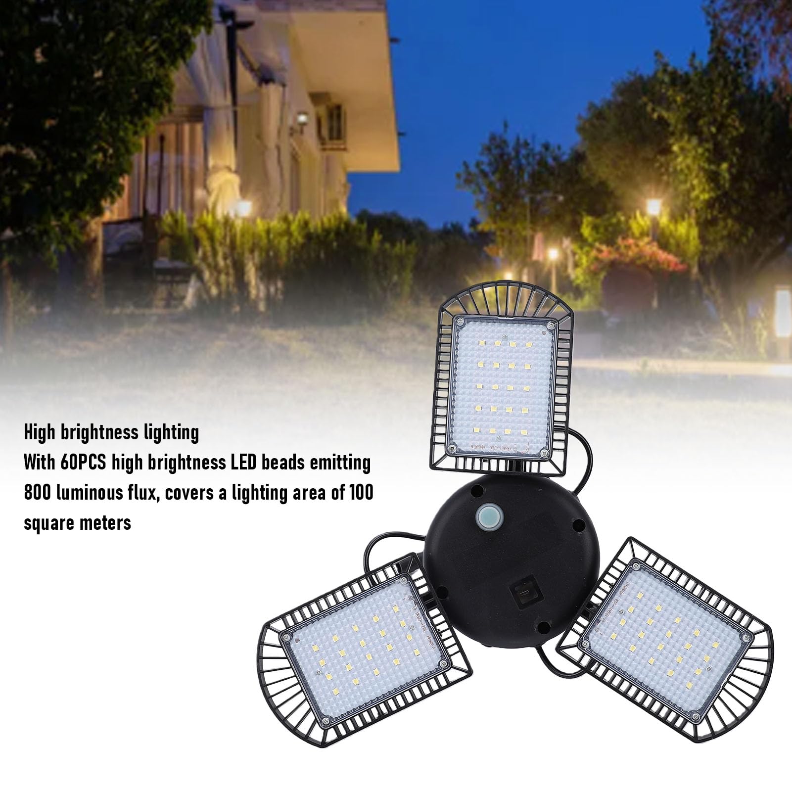 Fafeicy Luce Solare da Soffitto, 800 Flussi Luminosi con Telecomando, Pannelli Regolabili, Plafoniera LED per Garage, Batteria a Lunga Durata, per Fienile e Patio