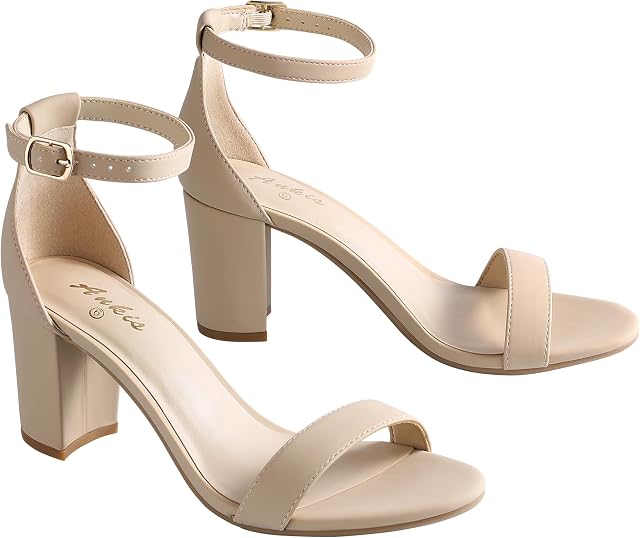 Ankis Heels for Women Open Toe Ankle Strap Chunky Heel Sandals 2.75 Inch Inches Tall Thick Heel Design