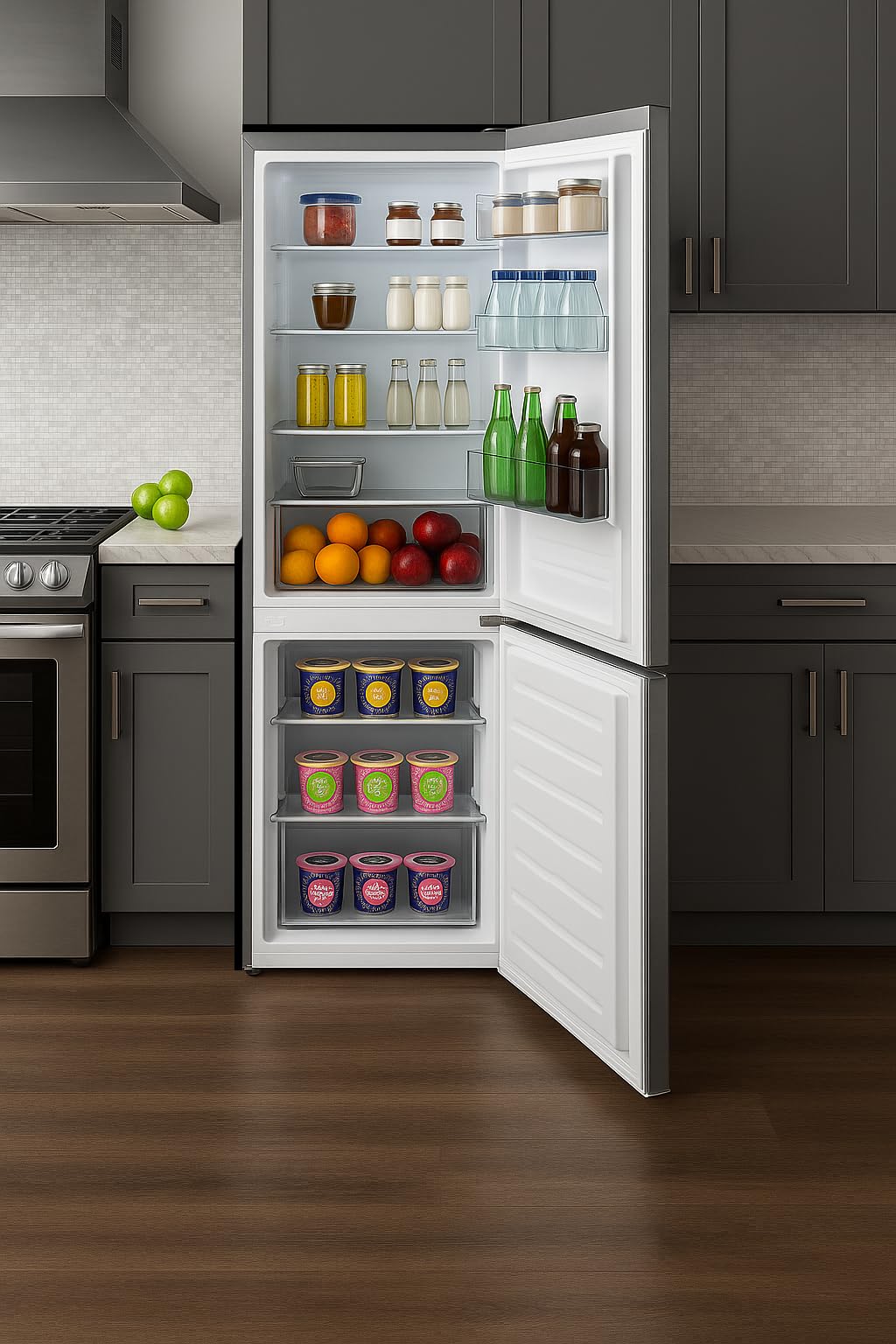 Summit 24" Bottom Freezer Refrigerator, Counter Depth Refrigerator- Freezer, Energy Star, Stainless Steel - Ffbf124ss (Right Hand Door) on Fridge.com - View 6