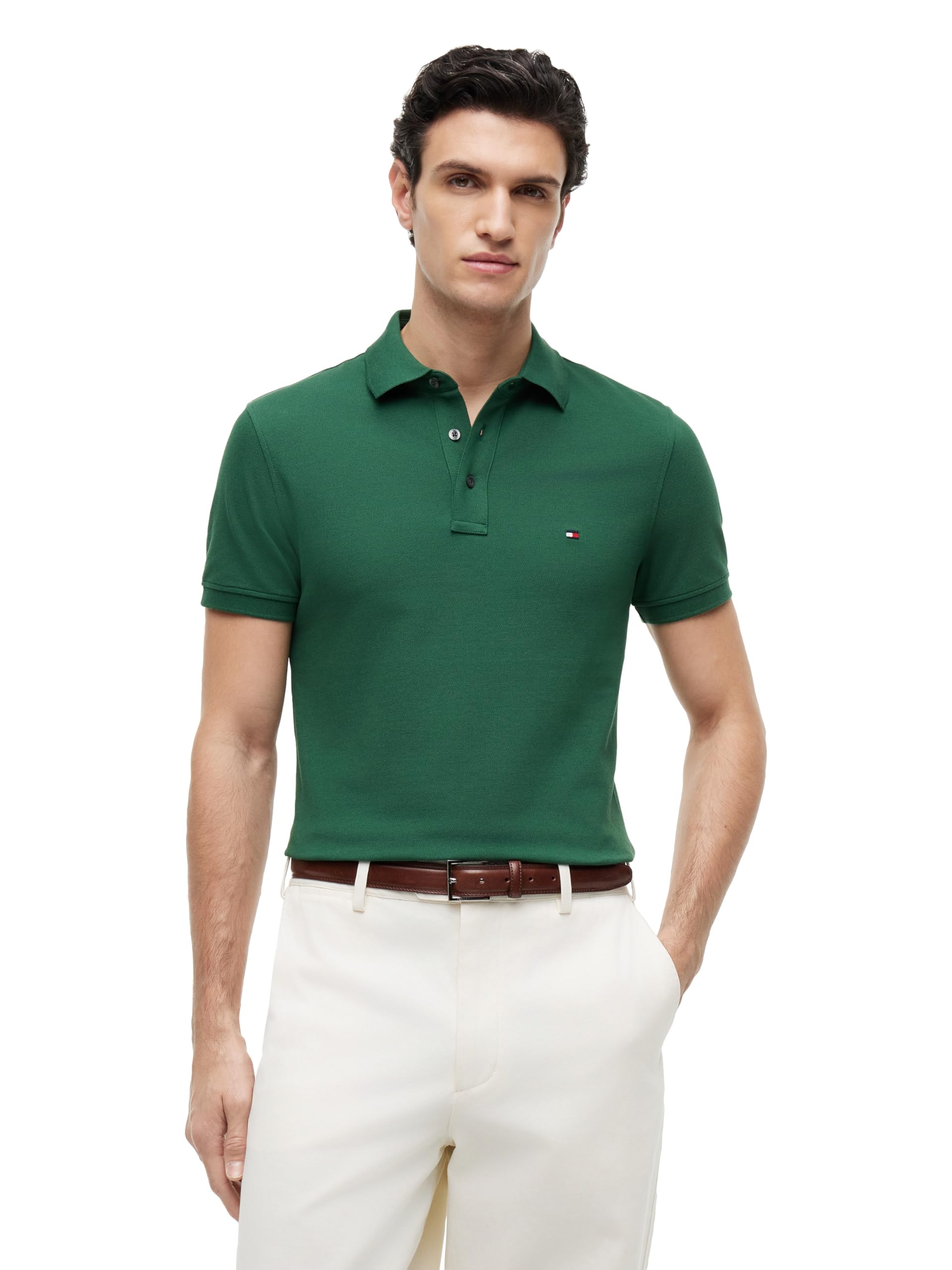 Tommy Hilfiger Men's Short Sleeve Polo Shirts in Slim Fit with Stretch and Organic Pique Cotton