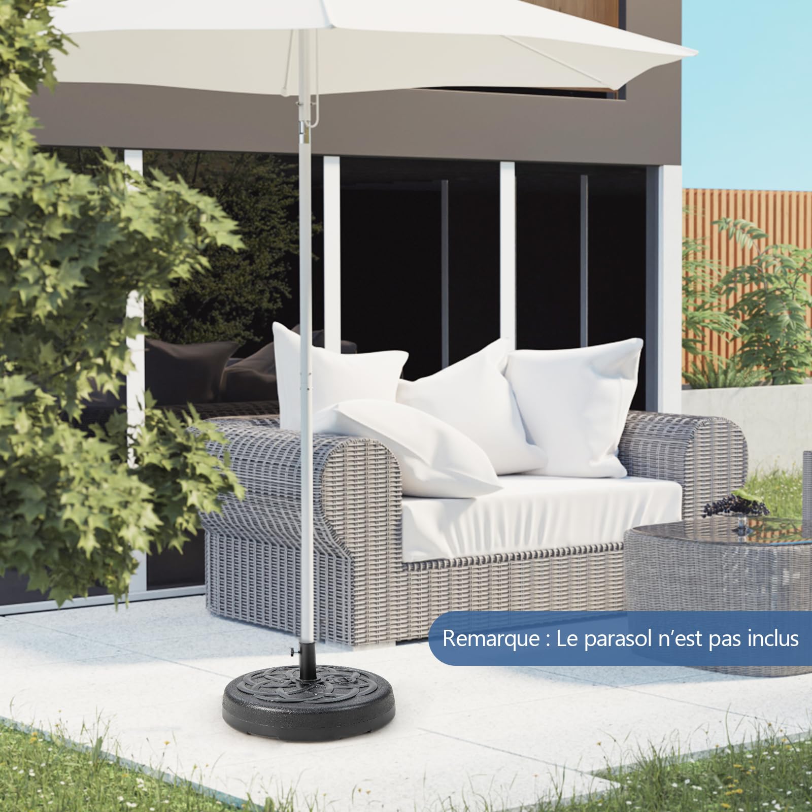 RELAX4LIFE Base de Parasol Déporté à Remplir d'eau et Sable 18KG (46KG)