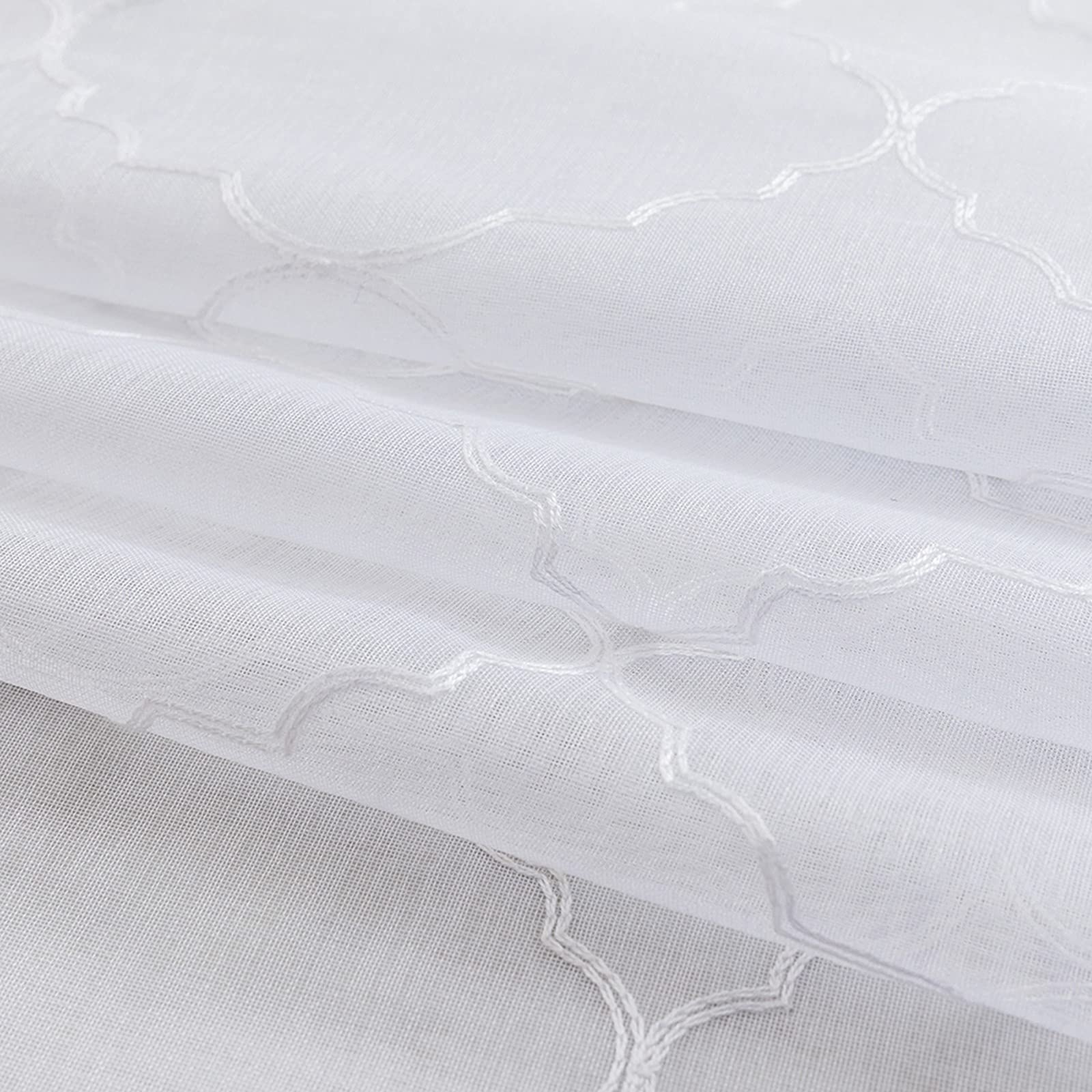 MIULEE Tende Trasparenti Marocco Ricamati 2 Pannelli Bianco 140x175 cm | Tende per Interni Voile Tenda per Finestra con Occhielli per Soggiorno e Camera da Letto
